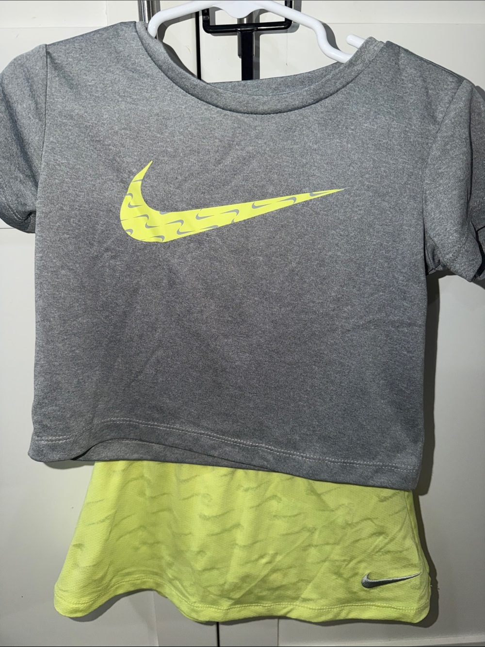 Nike Gray & Neon Yellow Kids Short-Sleeve Tee with Skort